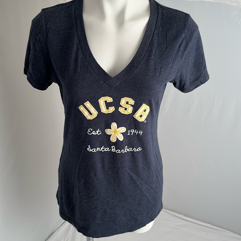 University California Santa Barbara blue gold logo v-neck short sleeve t-shirt